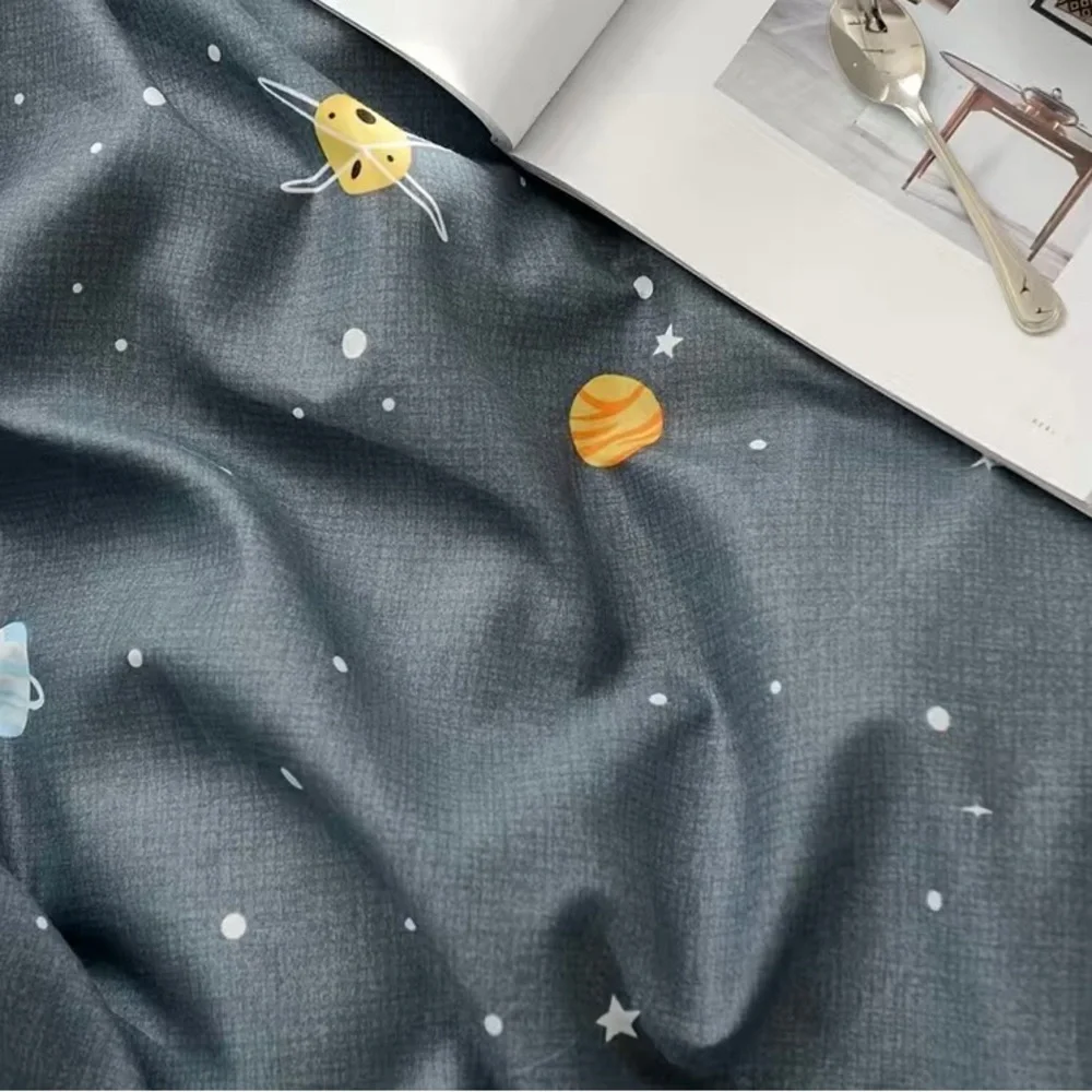 Kids Twin Size Duvet Cover Bedding Set Blue Space Planets Print 1 Pillowcase NEW
